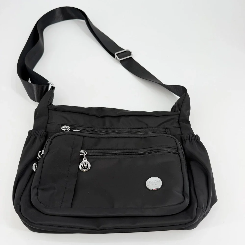 Jielshi Light Life Black Nylon Crossbody Bag Multi Pocket Travel Organizer